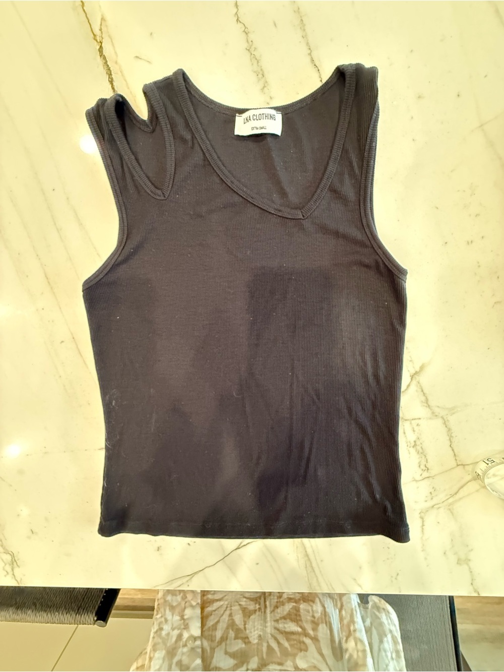 LNA Black Ribbed V-Neck Tank Top